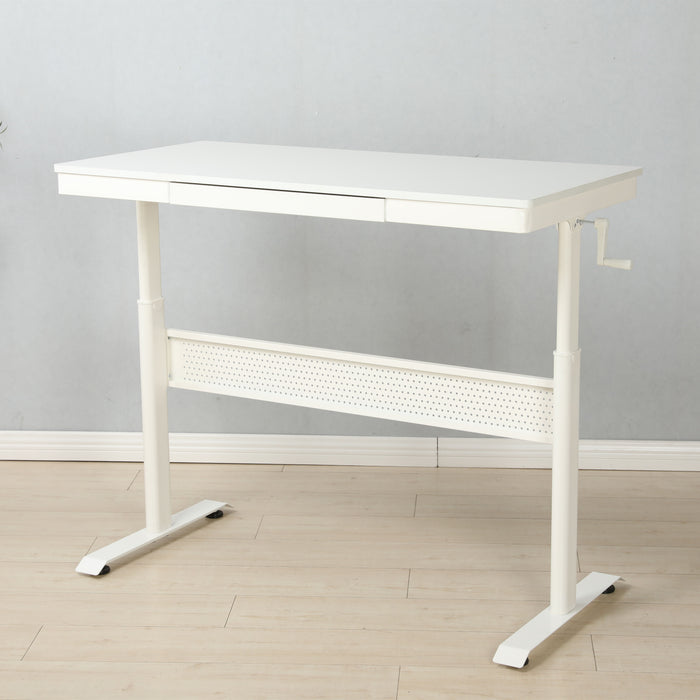 White Tabletop 48 X 24 Inchesstanding Desk With Metal Drawer, Adjustable Height Stand Up Desk, Sit Stand Home Office Desk