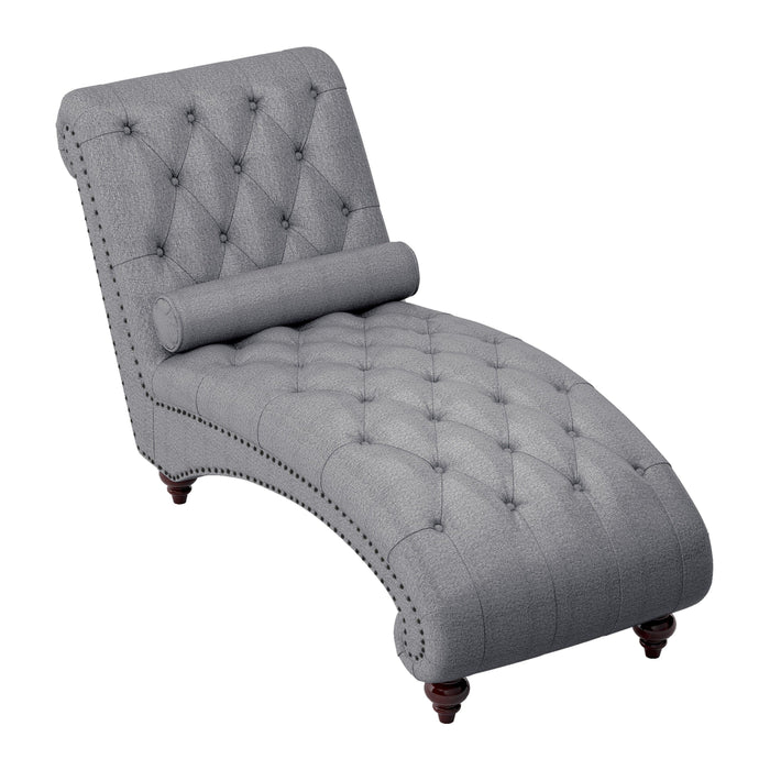Modern Stylish Gray Color 1 Piece Chaise Button - Tufted Nailhead Trim Bolster Pillow Comfortable Living Room Furniture Solid Wood And Plywood Frame