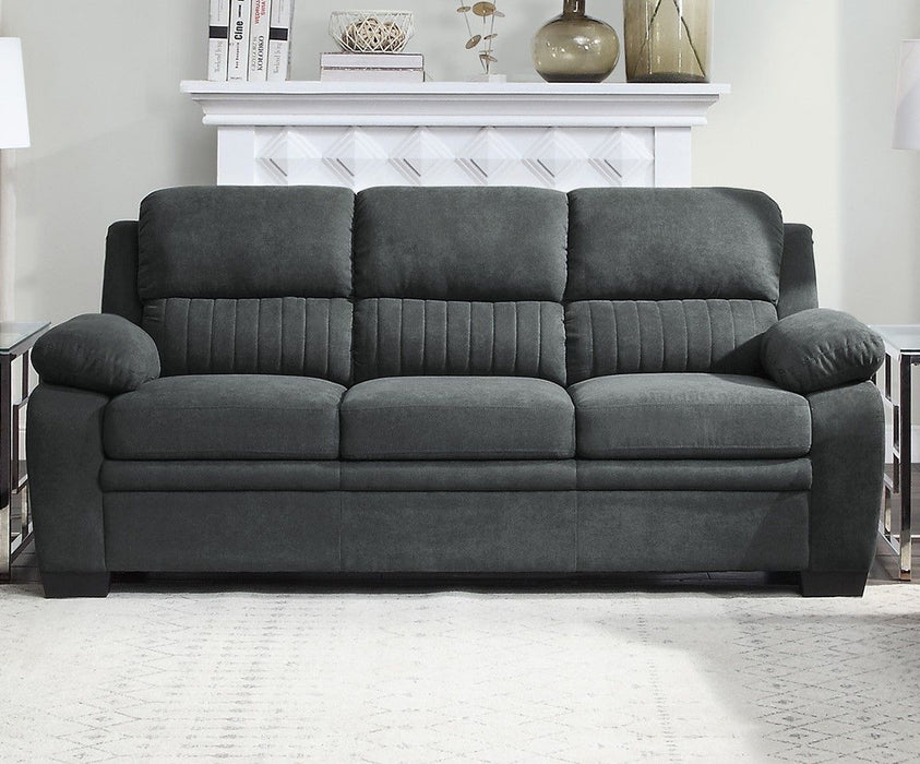 Comfortable Plush Seating Sofa 1 Piece Dark Gray Textured Fabric Channel Tufting Solid Wood Frame Modern Living Room Furniture