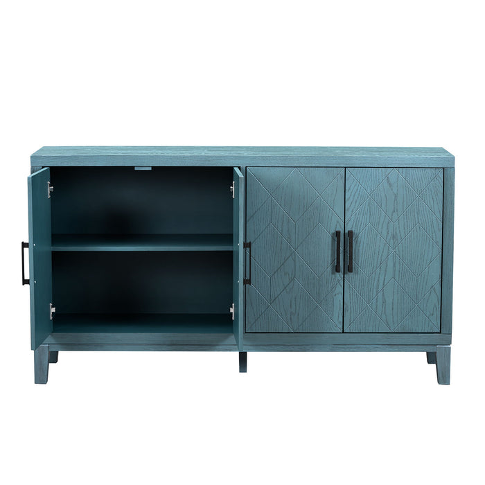 Trexm 4-Door Retro Sideboard With Adjustable Shelves, Two Large Cabinet With Long Handle, For Living Room And Dining Room (Navy)
