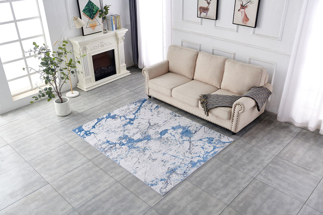 Zara Collection Abstract Design Machine Washable Super Soft Area Rug Silver Blue