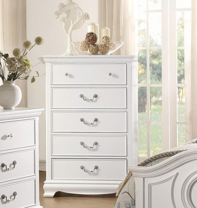 Classic Traditional Style White Finish 1 Piece Chest Of 5 Dovetail Drawers Wooden Bedroom Furniture