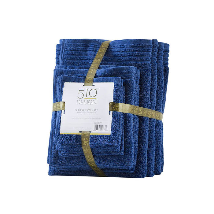 100% Cotton Quick Dry 12 Piece Bath Towel Set - Blue