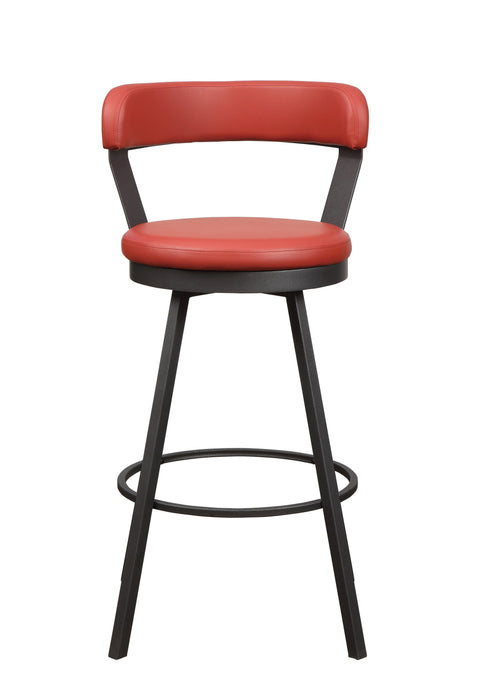 Red Faux Leather Upholstered Metal Base Chairs (Set of 2) 360-Degree Swivel Bar Height Design Pub Chairs Casual Style