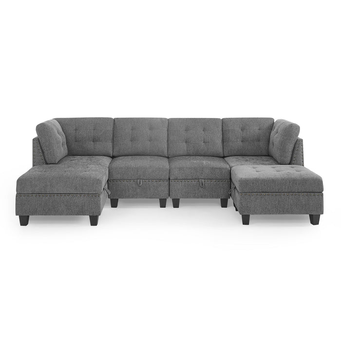 U Shape Modular Sectional Sofa, Diy Combination, Includes Two Single Chair, Two Corner And Two Ottoman, Grey Chenille