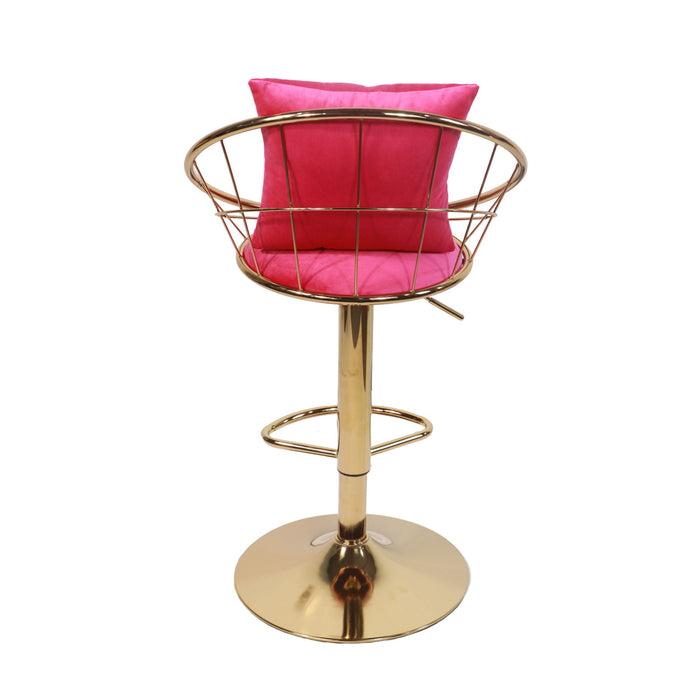Rose Red Bar Chair, Pure Gold Plated, Unique Design 360 Degree Rotation, Adjustable Height suitable For Dinning Room And Bar (Set of 2)