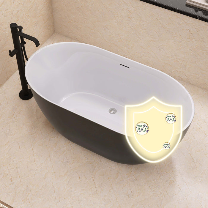 59" Acrylic Free Standing Tub - Classic Oval Shape Soaking Tub, Adjustable Freestanding Bathtub With Integrated Slotted Overflow And Chrome Pop-Up Drain Anti - Clogging Gloss Black