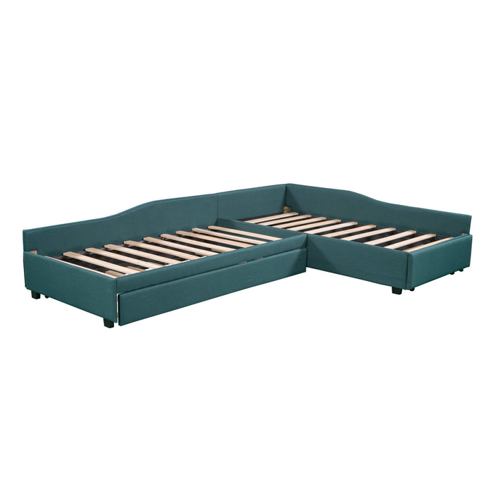 Upholstered Double Twin Size Daybed With Trundle And Drawer, Green