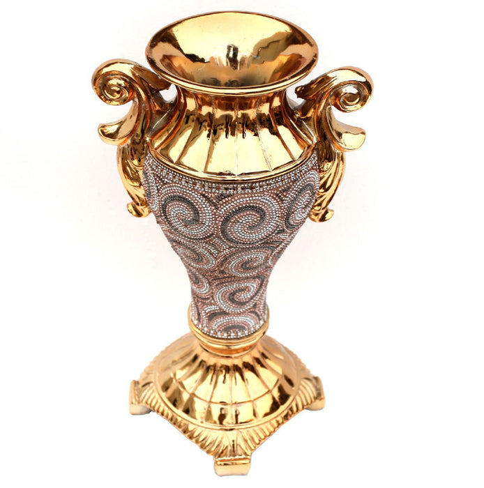 Ambrose Chrome Plated Crystal Embellished Ceramic Vase - Gold
