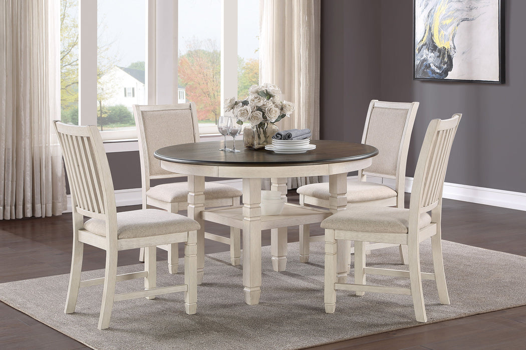 Antique White Finish Wooden Side Chairs 2 Pieces Set Textured Fabric Upholstered Dining Chairs