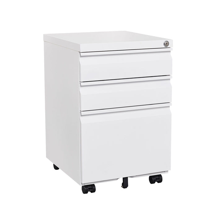 3 Drawer Mobile Locking File Cabinet - White