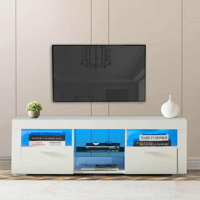 White Morden TV Stand With LED Lights, High Glossy Front TV Cabinet, Can Be Assembled In Lounge Room, Living Room Or Bedroom - White