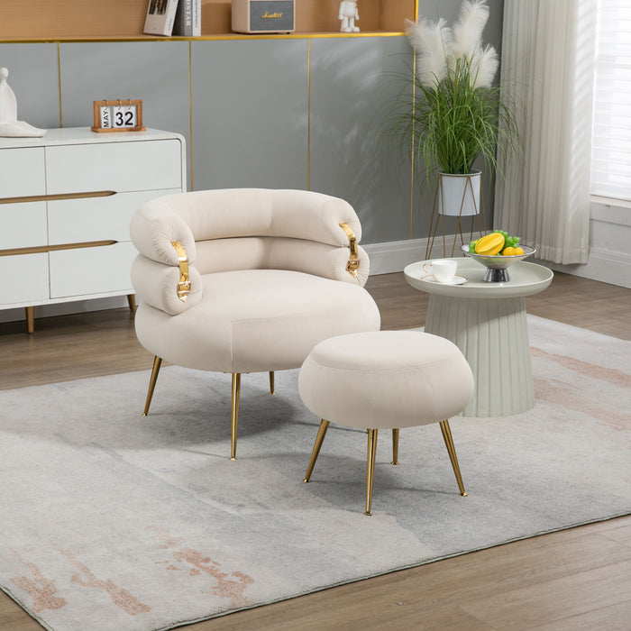 Coolmore Velvet Accent Chair Modern Upholstered Armchair Tufted Chair With Metal Frame - Beige