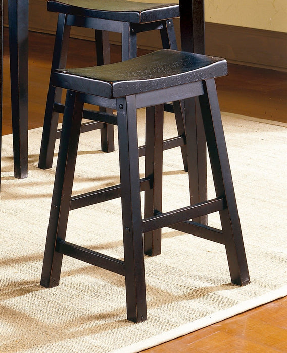 Black Finish 24 Inch Counter Height Stools (Set of 2) Saddle Seat Solid Wood Casual Dining Home Furniture