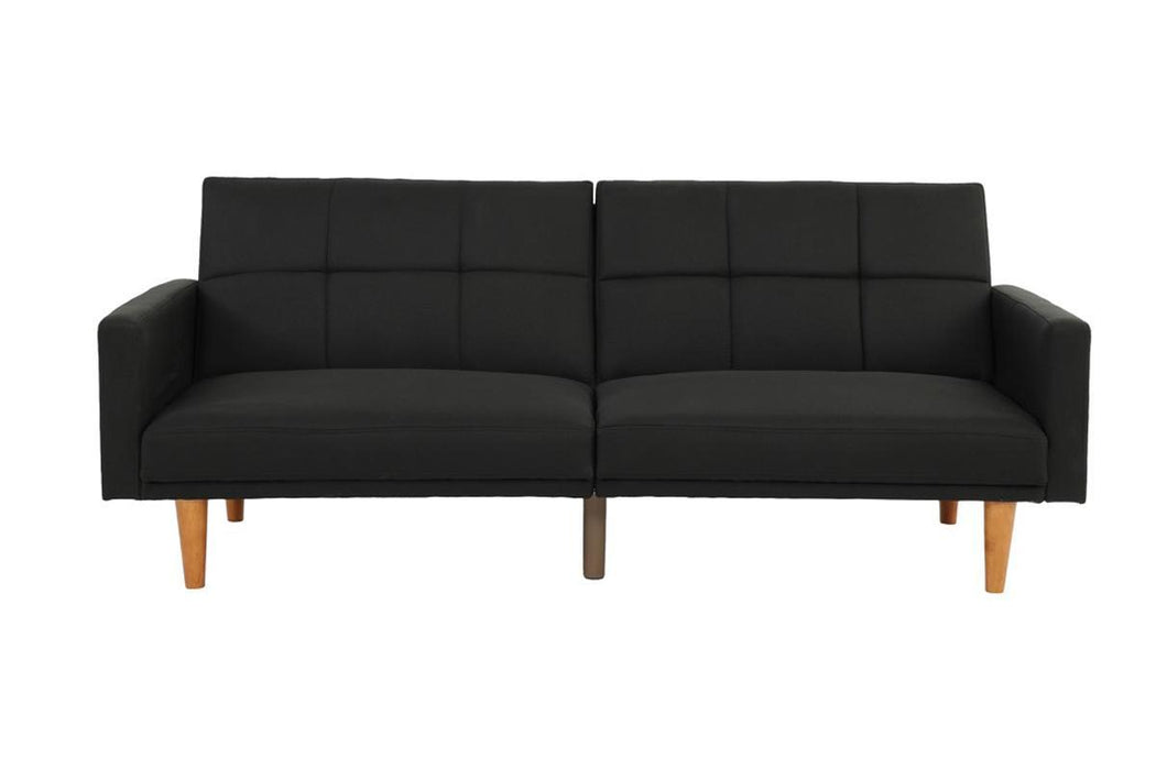 Transitional Look Living Room Sofa Couch Convertible Bed Black Polyfiber 1 Piece Tufted Sofa Cushion Wooden Legs