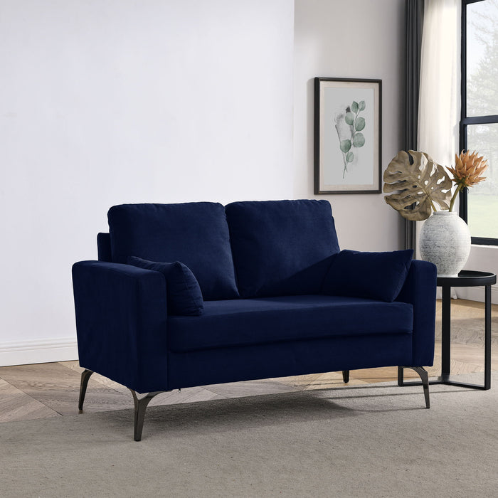 Loveseat Living Room Sofa, With Square Arms And Tight Back, With Two Small Pillows, Corduroy Navy