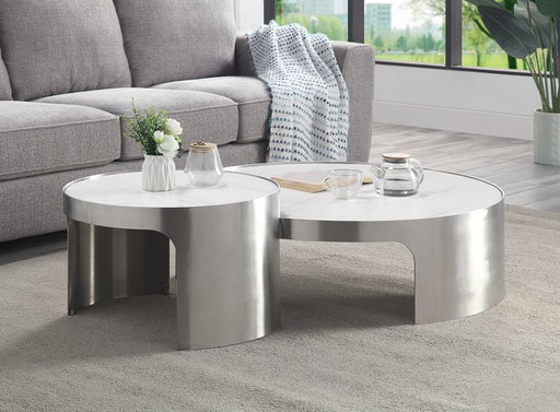 Abilene - Coffee Table - Marble & Brush Silver Finish Unique Piece Furniture