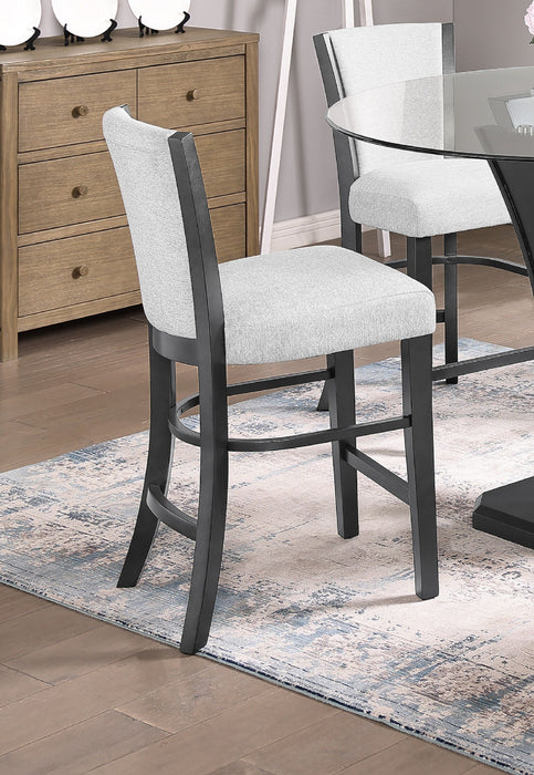 2 Piece Contemporary Glam Upholstered Counter Height Dining Side Chair Padded Dove Gray Fabric Upholstery Seat Back Wooden Furniture
