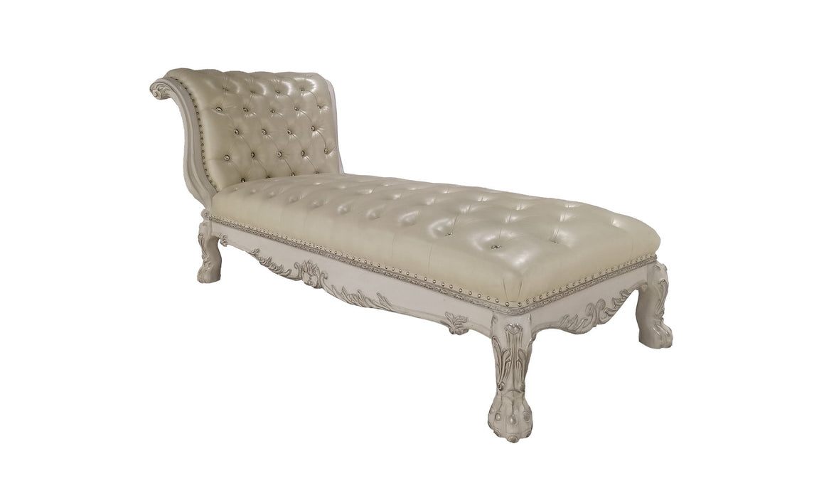 Acme Dresden Chaise With Pillow, Synthetic Leather & Bone White Finish