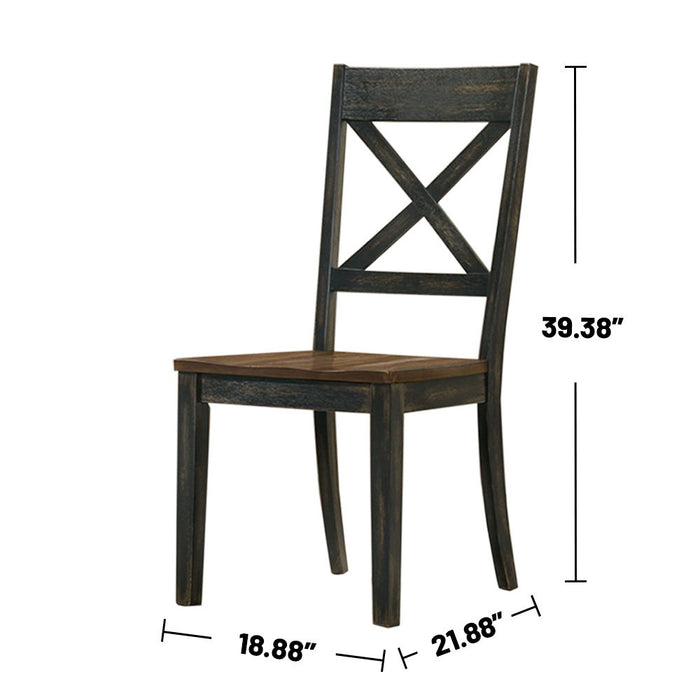 (Set of 2) Wooden Dining Chairs In Antique Oak And Antique Black Finish