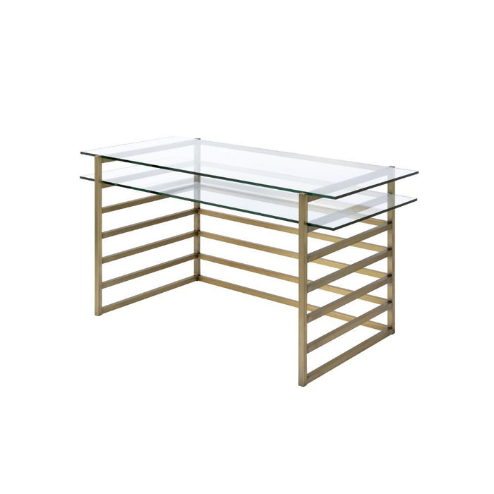 Shona - Desk - Antique Gold & Clear Glass Unique Piece Furniture