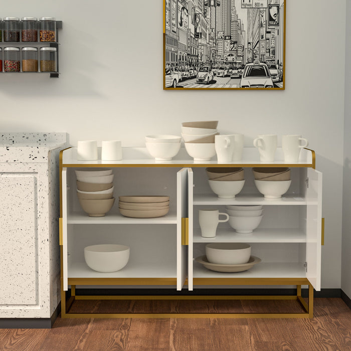 Modern Kitchen Buffet Storage Cabinet Cupboard White Gloss With Metal Legs For Living Room Kitchen - Golden White