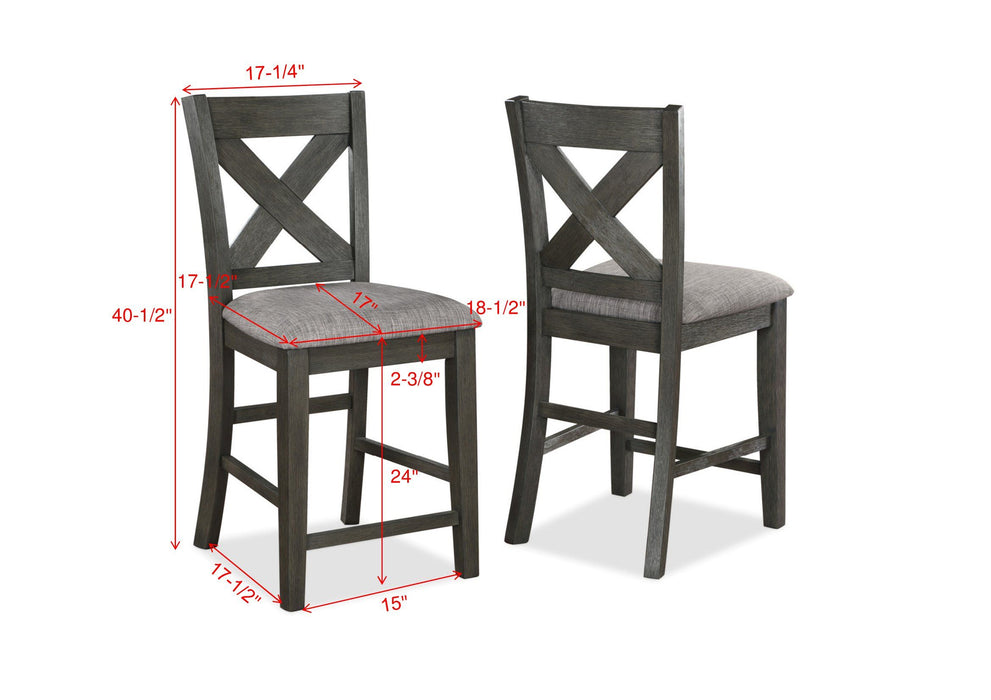 Transitional Farmhouse (Set of 2) Counter Height Dining Chair Gray Upholstered Seat X-Back Design Dining Room Wooden Furniture
