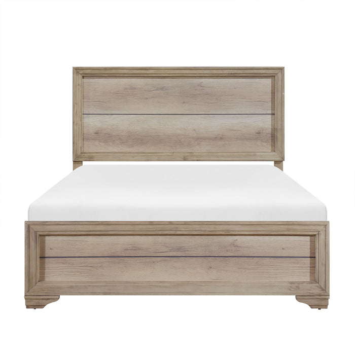Contemporary Look Natural Finish Queen Bed 1 Piece Premium Melamine Board Wooden Bedroom Furniture