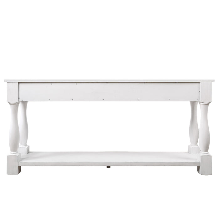 63 Inch Long Wood Console Table With 3 Drawers And 1 Bottom Shelf For Entryway Hallway Easy Assembly Extra-Thick Sofa Table (Antique White)