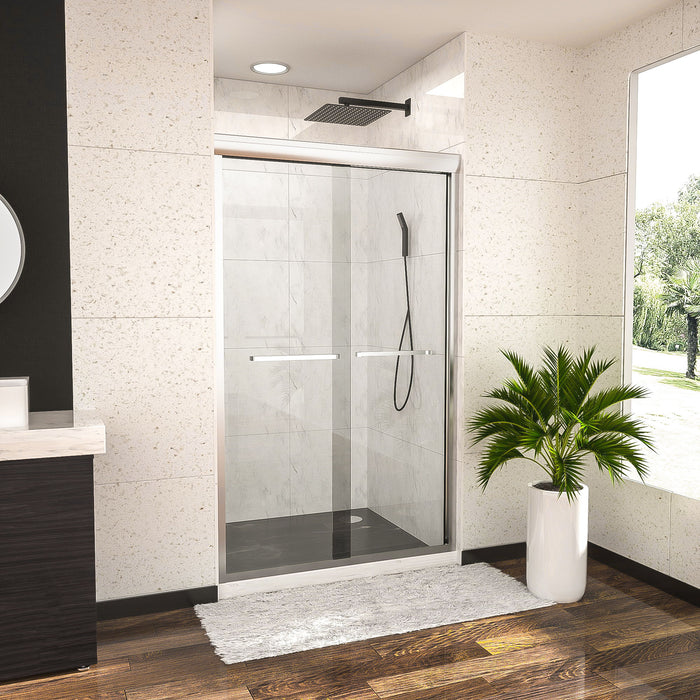 Shower Door 48" X 76"H Semi Frameless Bypass Sliding Shower Enclosure, Chrome