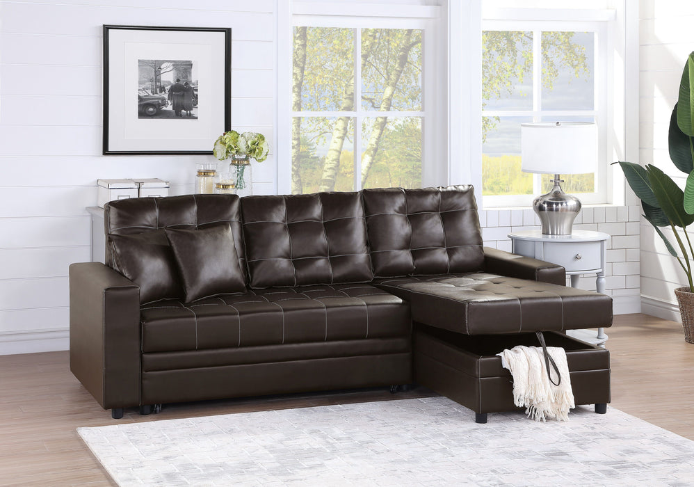 Espresso Convertible Sectional Pull Out Bed Sofa Chaise Reversible Storage Chaise Polyfiber Tufted Couch Lounge