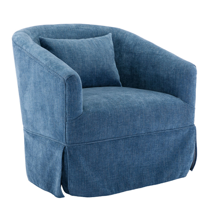 360 Degree Swivel Accent Armchair Linen Blend Blue