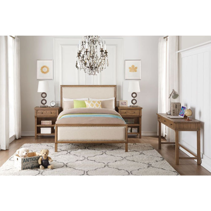 Inverness - Full Bed - Beige Linen & Reclaimed Oak Unique Piece Furniture