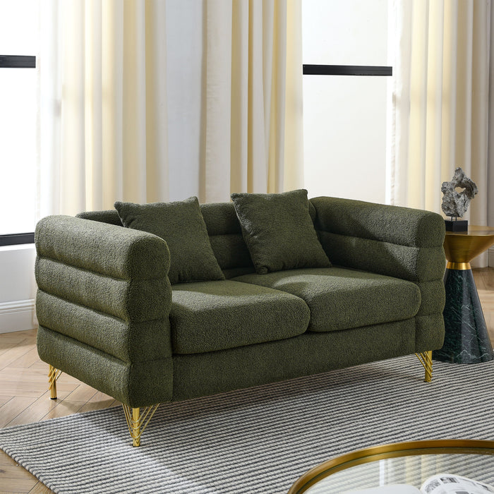 Oversized 2 Seater Sectional Sofa, Living Room Comfort Fabric Sectional Sofa - Deep Seating Sectional Sofa, Soft Sitting With 2 Pillows For Living Room, Bedroom, Office, Green Teddy