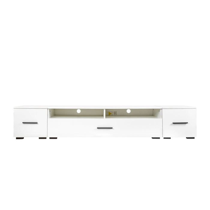 On-Trend Extended, Minimalist Design TV Stand With Color Changing LED Lights, Modern Universal Entertainment Center, High Gloss TV Cabinet For 90 /" TV, White