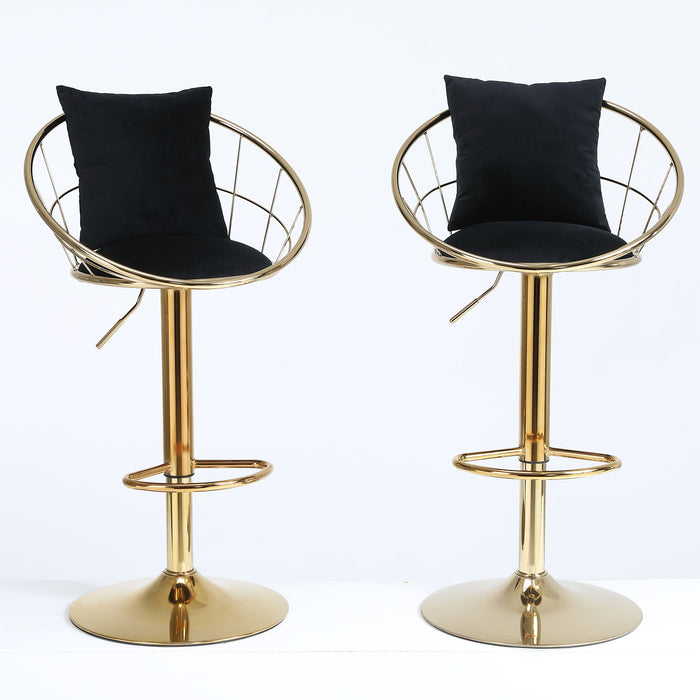 Black Velvet Bar Chair, Pure Gold Plated, Unique Design, 360 Degree Rotation, Adjustable Height, suitable For Dinning Room And Bar, (Set of 2)