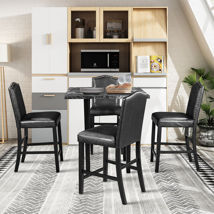 Topmax 5 Piece Dining Set With Matching Chairs And Bottom Shelf For Dining Room, Black Chair / Black Table