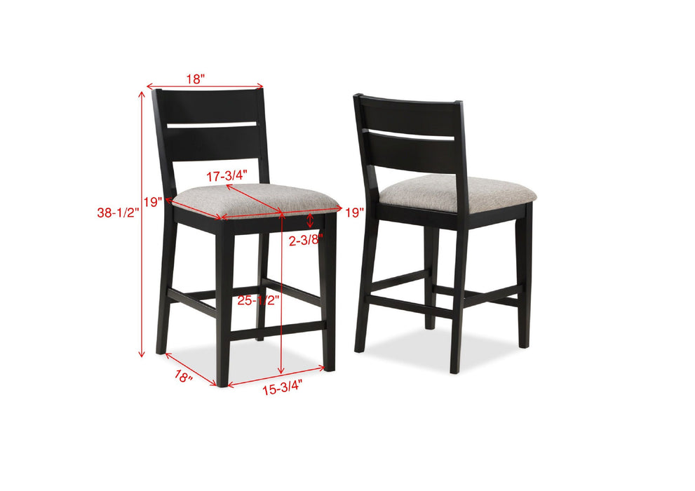 Contemporary 2 Pieces Counter Height Dining Side Chair Upholstered Seat Ladder Back Dark Frame Gray Fabric Upholstery Dining Room Furniture