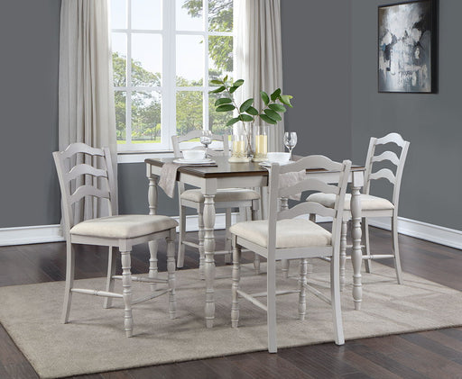 Bettina - Counter Height Table Set (5 Piece) - Beige Fabric, Antique White & Weathered Oak Unique Piece Furniture
