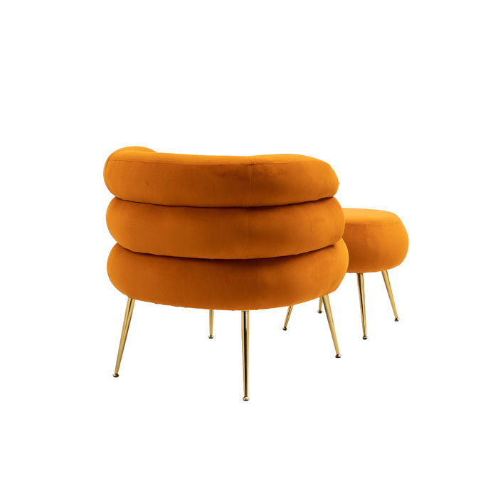 Coolmore Velvet Accent Chair Modern Upholstered Armchair Tufted Chair With Metal Frame - Orange