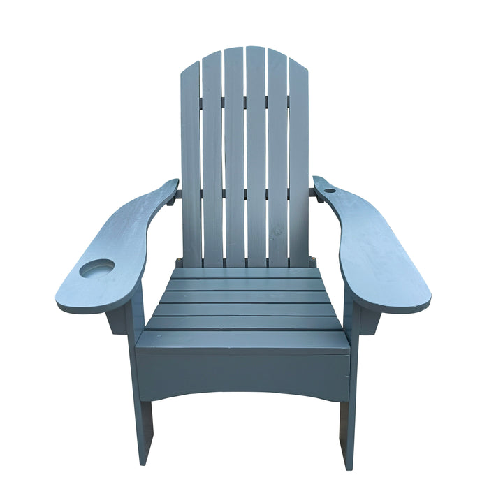 Outdoor Or Indoor Wood Adirondack Chair With An Hole To Hold Umbrella On The Arm, Gray