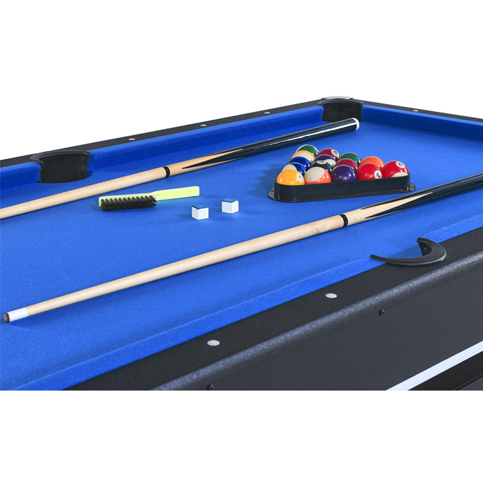 6 Ft Pool Table With Table Tennis Top - Black With Blue Felt