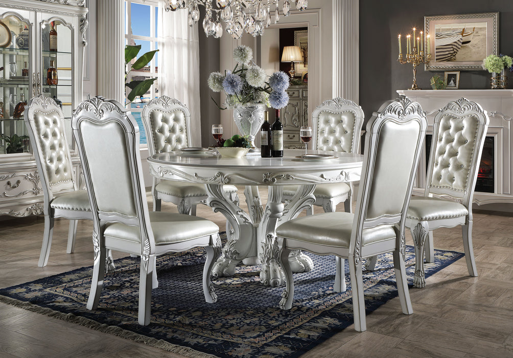 Acme Dresden Round Dining Table In Bone White Finish