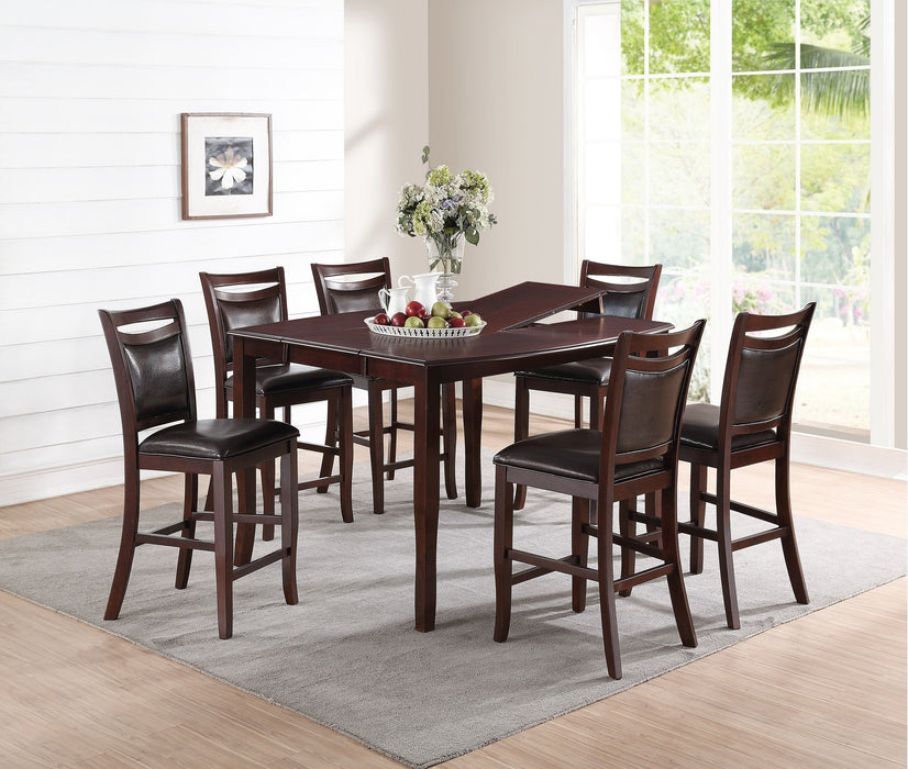 Dining Room Furniture Dark Brown Counter Height Dining Table With Butterfly Leaf 6 High Chairs Wooden Top 7 Piece Set Table Contemporary