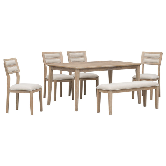 Trexm Classic And Traditional Style 6 Piece Dining Set, Includes Dining Table, 4 Upholstered Chairs & Bench (Natural Wood Wash)