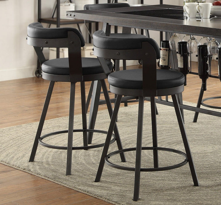 Metal Base 24- Inch Counter Height Chairs (Set of 2) Black Seat 360-Degree Swivel Faux Leather Upholstered Dining Furniture