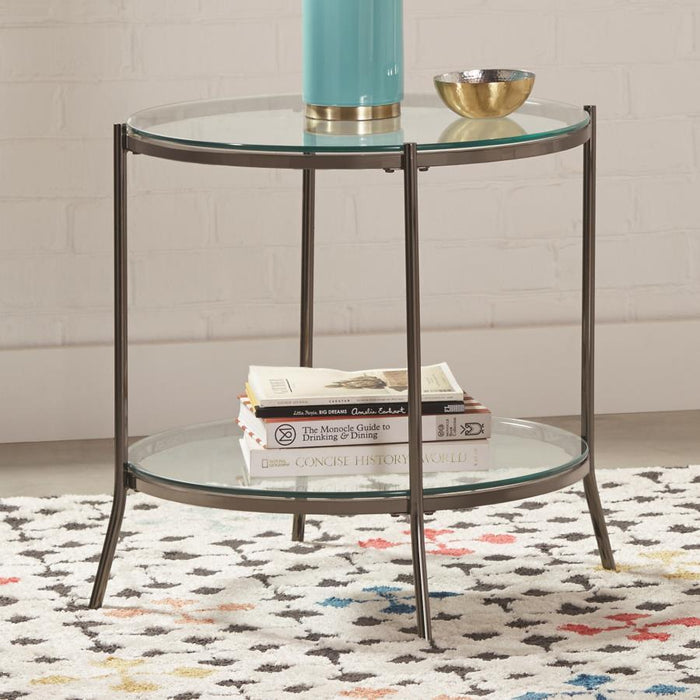Laurie - Round Glass Top End Table - Black Nickel And Clear Unique Piece Furniture
