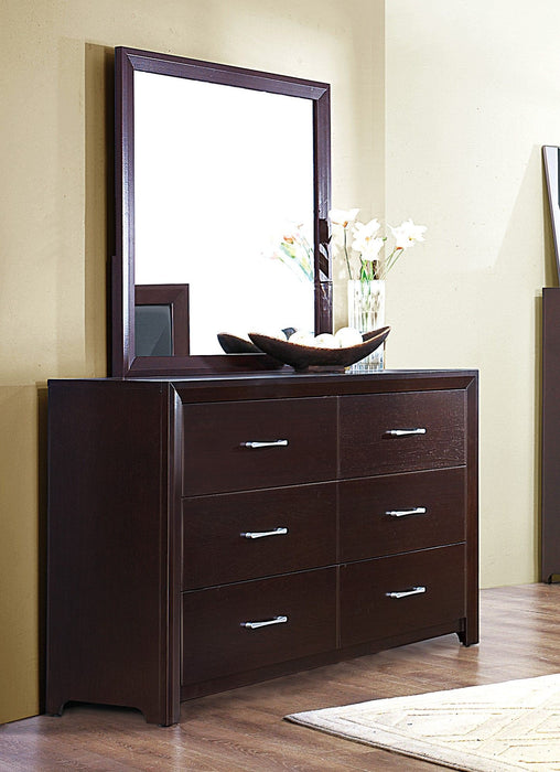 Espresso Finish 1 Piece Dresser Of 6 Drawers Silver Tone Bar Pulls Contemporary Design Bedroom Furniture