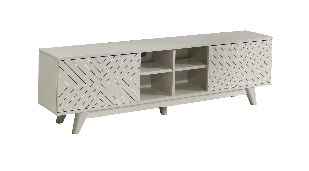 Furnishome Store Lina Mid Century Modern TV Stand 2 Door Cabinet 4 Cubby Hole Shelves 67 Inch TV Unit, Gray