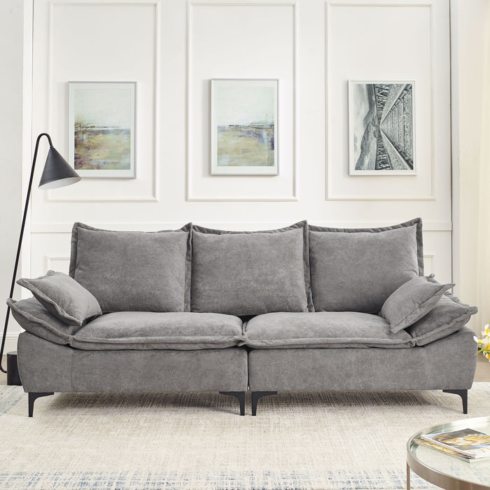 Modern Sailboat Sofa Dutch Velvet 3-Seater Sofa With Two Pillows For Small Spaces In Living Rooms, Apartments - Grey